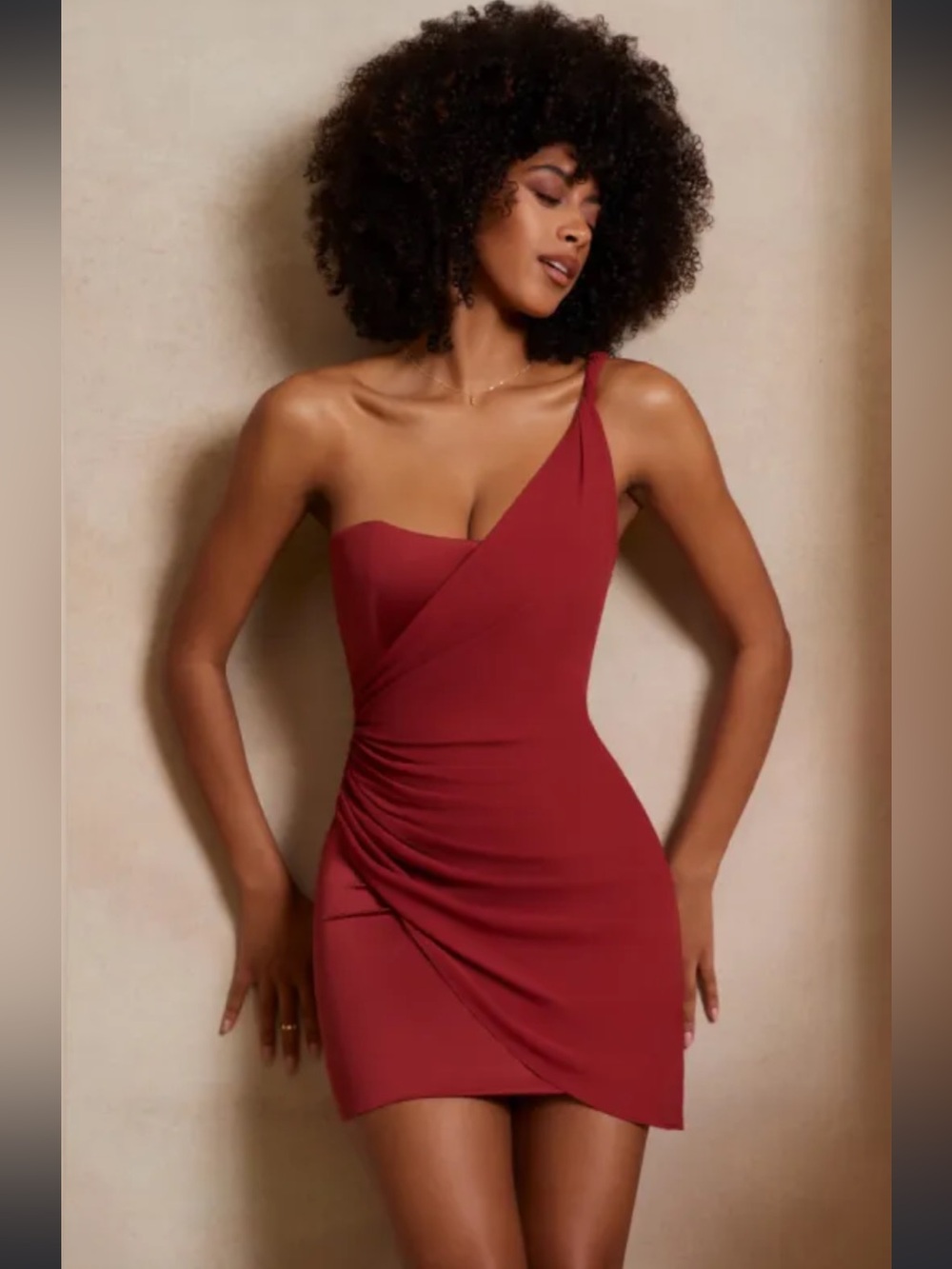 Nwt Oh Polly One-Shoulder rust red corset Ruched Mini Dress in Burgundy